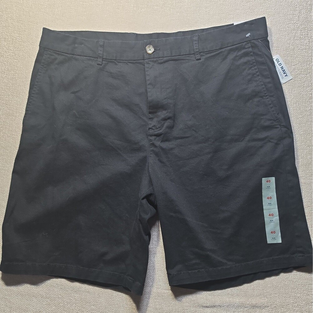Old Navy Chino Shorts Mens 40 Slim Fit Black 8" Inseam Built-In Flex Stretch NEW